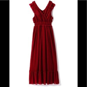 RED Pleated Tull long dress Size: small BNWT
